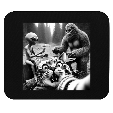 Discover Sasquatch Bigfoot Alien Surprised Scared Cat Selfi Mouse Pads