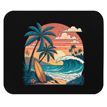 Discover Tropical Paradise Sunset Surfing and Palm Trees Mouse Pads
