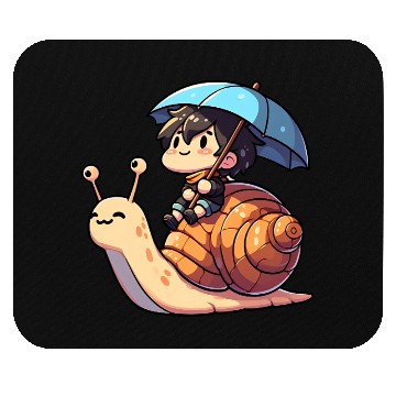 Discover Chibi Snail Rider's Rainy Day Adventure . Mouse Pads
