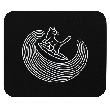 Discover Playful Cat Surfing Wave Neon Design Mouse Pads