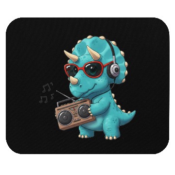Discover Dino cartoon triceratops listening to music Mouse Pads