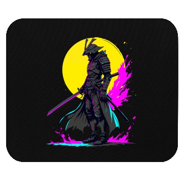 Discover Cyberpunk Samurai Warrior Neon Art Design Mouse Pads