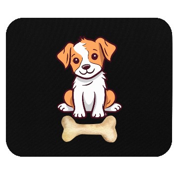 Discover Cute White and brown dog with bone Mouse Pads
