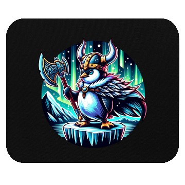 Discover Viking Penguin with Axe Under Northern Lights Mouse Pads