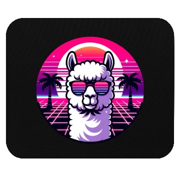 Discover Retro Sunset Llama with Sunglasses in Neon Vibes Mouse Pads