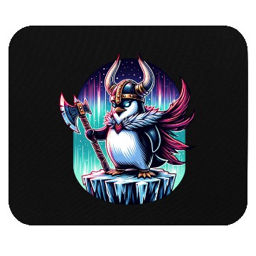 Discover Viking Penguin Warrior Under Northern Lights Mouse Pads