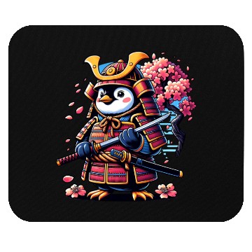 Discover Penguin Samurai with Cherry Blossoms Mouse Pads
