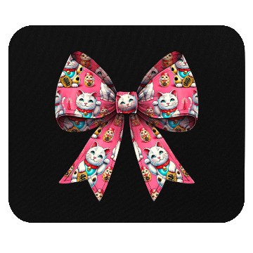 Discover Coquette Bow Maneki Neko Japanese Cat Lucky Pink Mouse Pads
