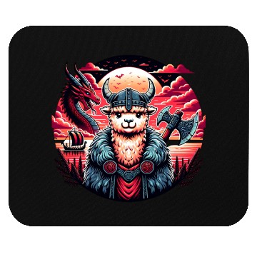 Discover Viking Alpaca Adventure Under Moonlit Skies Mouse Pads