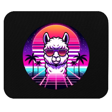 Discover Retro Cool Llama with Neon Sunset Vibes Mouse Pads