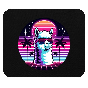 Discover Retro Neon Llama with Sunglasses Vibes Mouse Pads