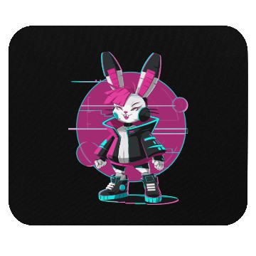 Discover Cyber Bunny with Futuristic Style and Neon Colors Mouse Pads