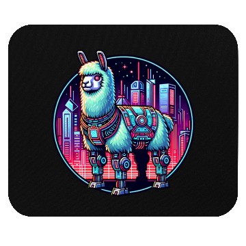 Discover Futuristic Cyberpunk Llama in Neon Cityscape Mouse Pads