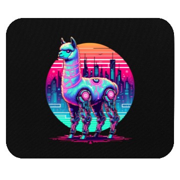 Discover Futuristic Cyber Llama in Neon Cityscape Mouse Pads