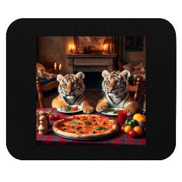 Discover Tiger Cubs eating pizza Mouse Pads