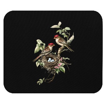 Discover Vintage Bird Nest Illustration Mouse Pads