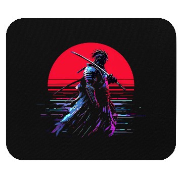 Discover Cyberpunk Samurai Warrior Under Neon Moon Mouse Pads