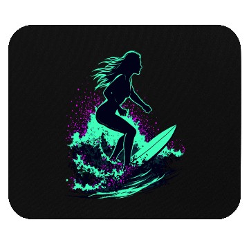 Discover Stylish Female Surfer Surfing Waves Mouse Pads