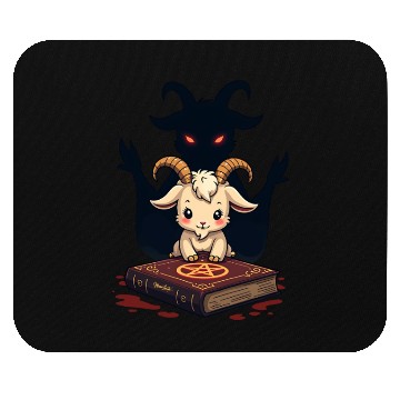 Discover Cute Demonic Goat with Occult Spellbook Mouse Pads