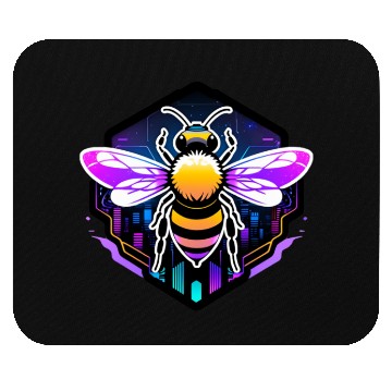 Discover A bee cyberpunk-style with glowing neon stripes Mouse Pads