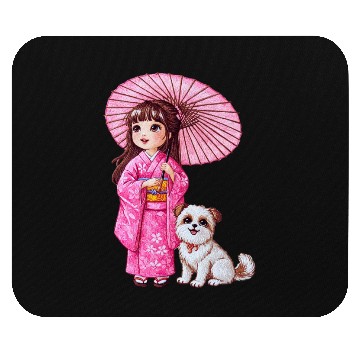 Discover Kimono Girl & Her Loyal Pup Mouse Pads