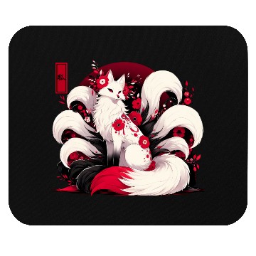 Discover Kitsune Fox Red spider lily Flowers Japanese Nine Mouse Pads