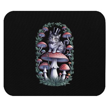 Discover Gentleman cat hatter sitting on mushroom Mouse Pads