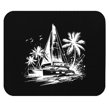 Discover Double Hull Catamaran Sailing Boat Caribbean Palms Mouse Pads