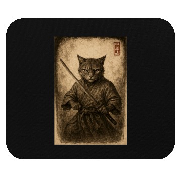 Discover Samurai Cat in Vintage Style Mouse Pads