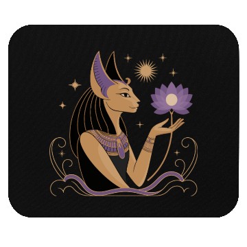 Discover Serene Bastet Holding a Lotus Mouse Pads