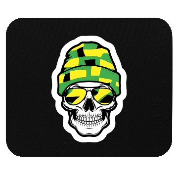 Discover Human Skull Wearing Green Beanie Mouse Pads