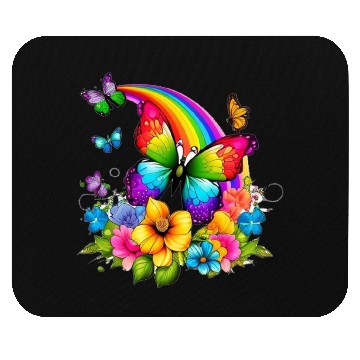Discover Flower butterfly and rainbow Mouse Pads
