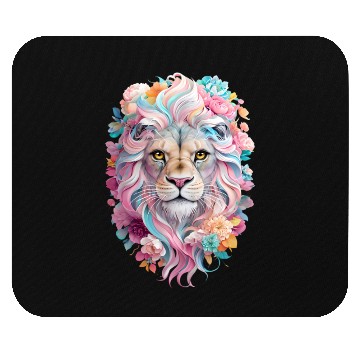 Discover Lion Illustration Surrounded By Floral Mouse Pads