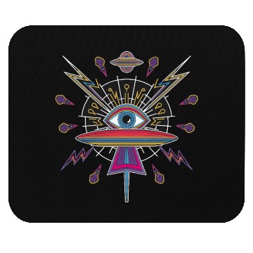 Discover Psychedelic UFO Eye with Cosmic Lightning and Mouse Pads