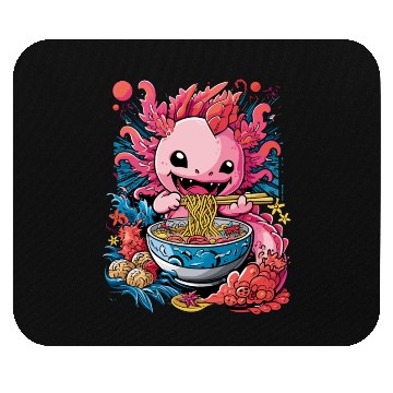 Discover Cute Axolotl Enjoying Bowl of Ramen in Vibrant Mouse Pads