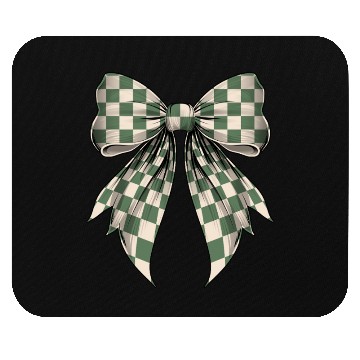Discover Coquette Bow Green Cream Classic Checkered Pattern Mouse Pads