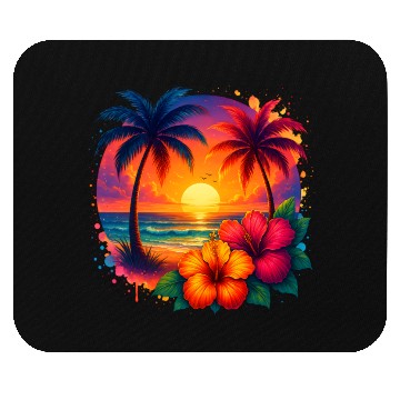Discover Tropical Sunset Palm Trees and Hibiscus Mouse Pads