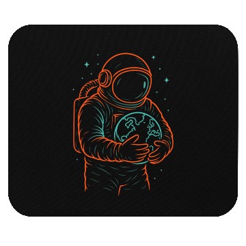 Discover Cosmic Embrace – Neon Astronaut Holding Earth Mouse Pads