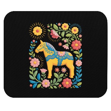 Discover Sunny Summer Dala Horse with Flowers Mouse Pads