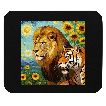 Discover Lion And Tiger Van Gogh Style Mouse Pads