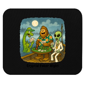 Discover Bigfoot, Nessie and an Alien Play Poker - Cryptid Mouse Pads