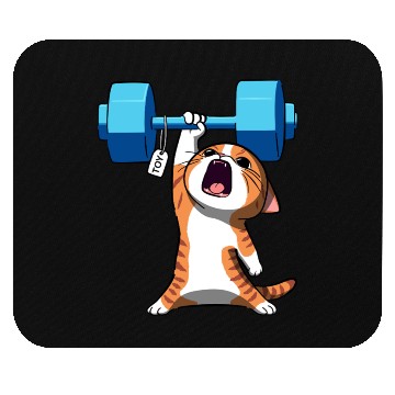 Discover Workout Strength! Tiny Warrior Cat Huge Muscles. Mouse Pads