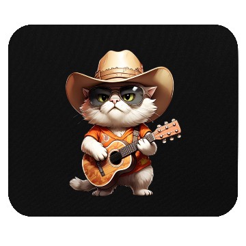 Discover Orange Cowboy Cat with Guitar Mouse Pads