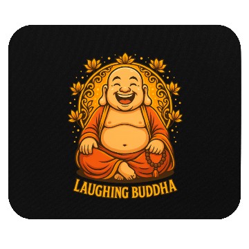 Discover Laughing Buddha Cartoon Illustration | Zen Art Mouse Pads