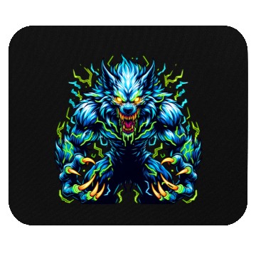 Discover Neon Alpha Howler – Electric Werewolf Rage Mouse Pads
