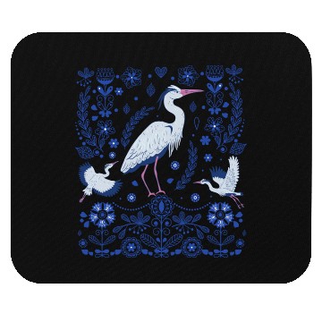 Discover Great Blue Heron Folk Art Mouse Pads