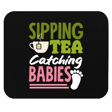 Discover Midwife Sipping Tea Catching Babies Mouse Pads
