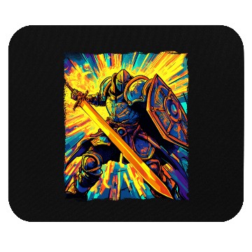 Discover Epic Fantasy Knight In Vibrant Battle Energy Art Mouse Pads