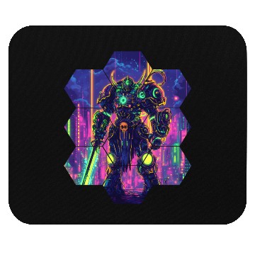 Discover Bright Sci Fi Warrior In Neon Colors Mouse Pads
