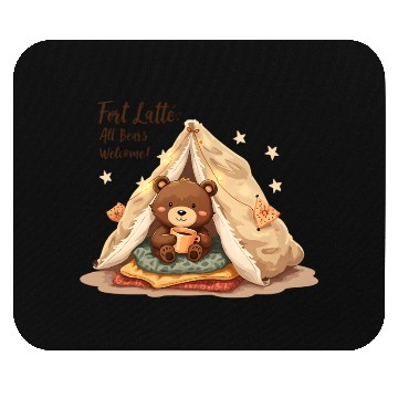 Discover Fort Latte - Cute Bear Cub & Cozy Coffee Fun Mouse Pads